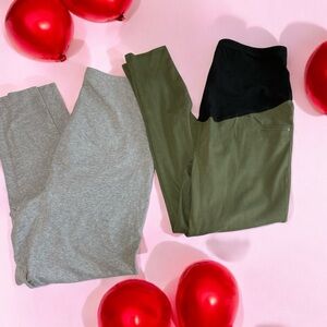 Maternity bundle of gray & green stretch leggings large (12-14)